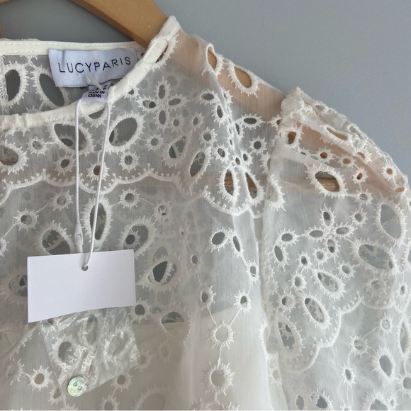 Lucy Paris Faith Cut Out White Eyelet Lace Mini Dress - Picture 4 of 12